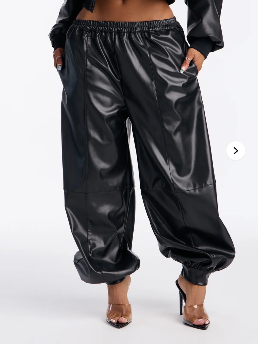 Fashion Nova Black Faux Leather Wide-Leg Joggers